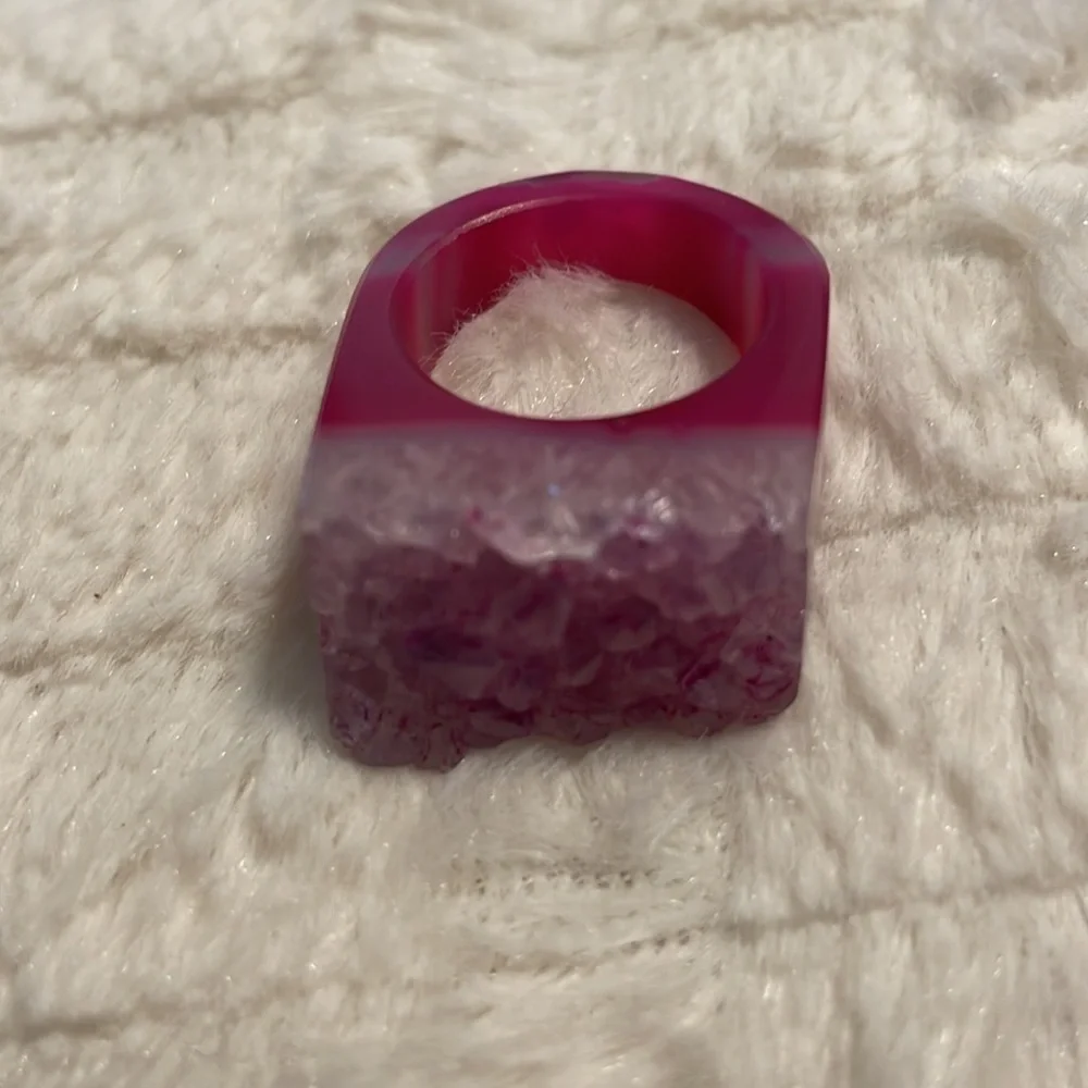 Natural Druzy Graduated Striations Ombré Ring